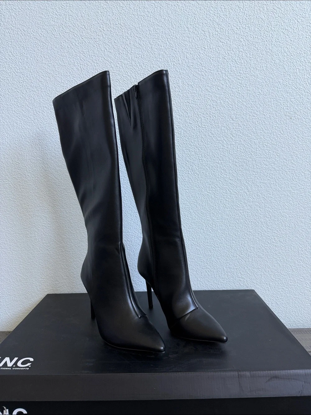I.N.C. International Concepts Rajel Dress Boots in black smooth faux leather NIB